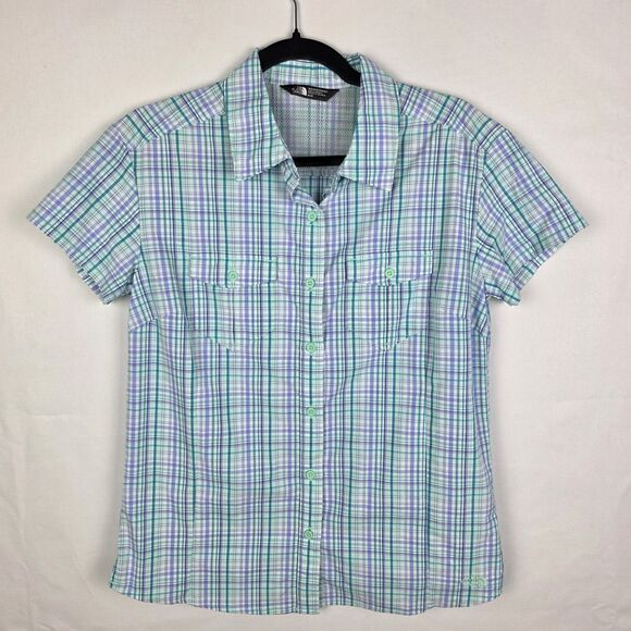 The North Face Top Womens Med Blue Green Plaid Vented Button Up Fishing Hiking - Picture 1 of 6